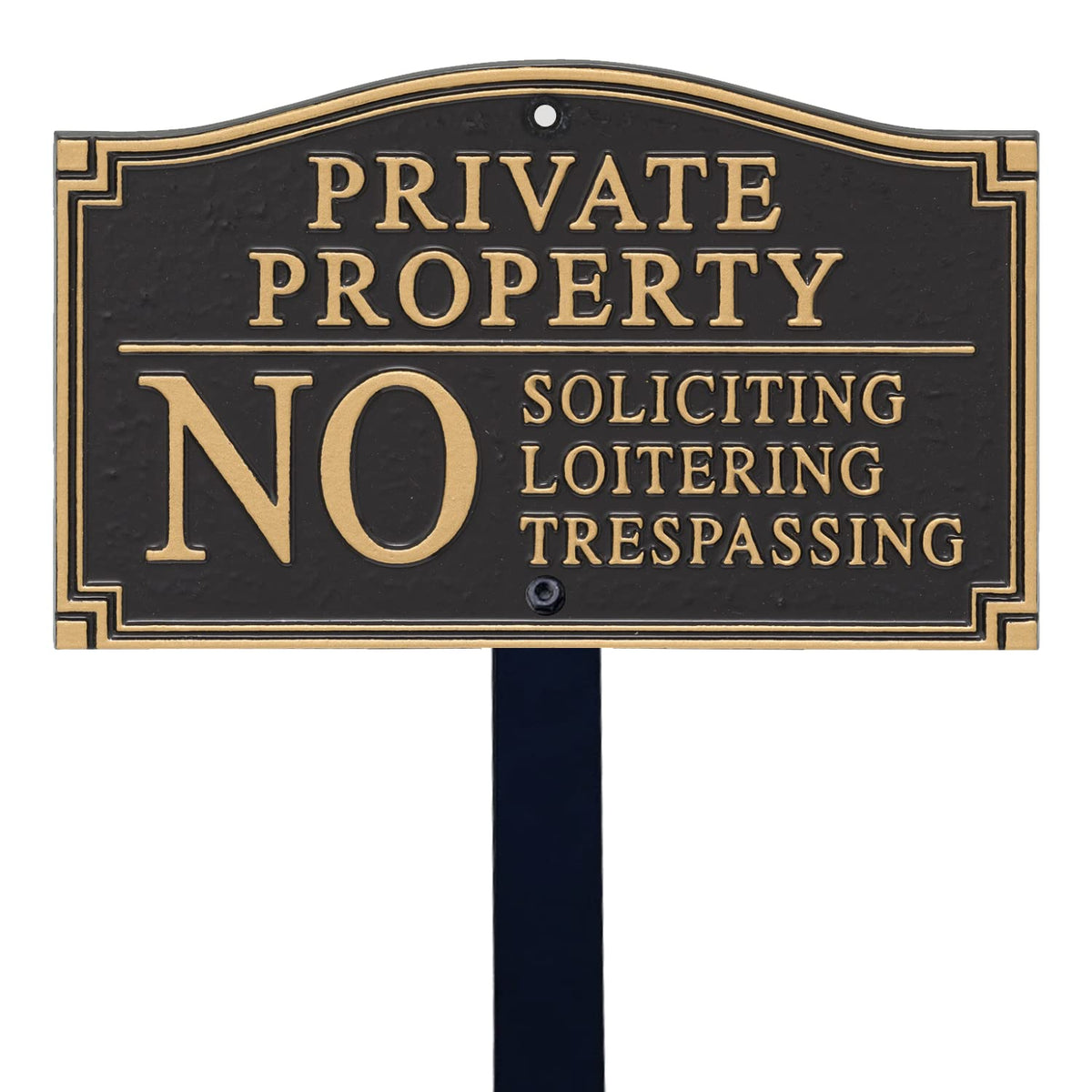 SmartSign front plaque view showing clear no soliciting message and durable finish