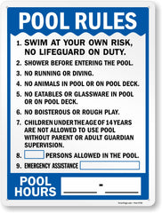 SmartSign front view of pool rules sign showing clear lettering and color contrast for quick reading