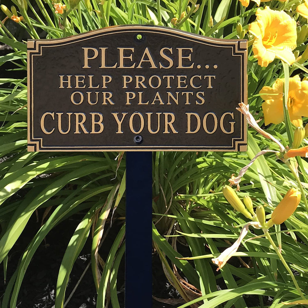 SmartSign assembled plaque on 18-inch stake installed in lawn for visible plant protection