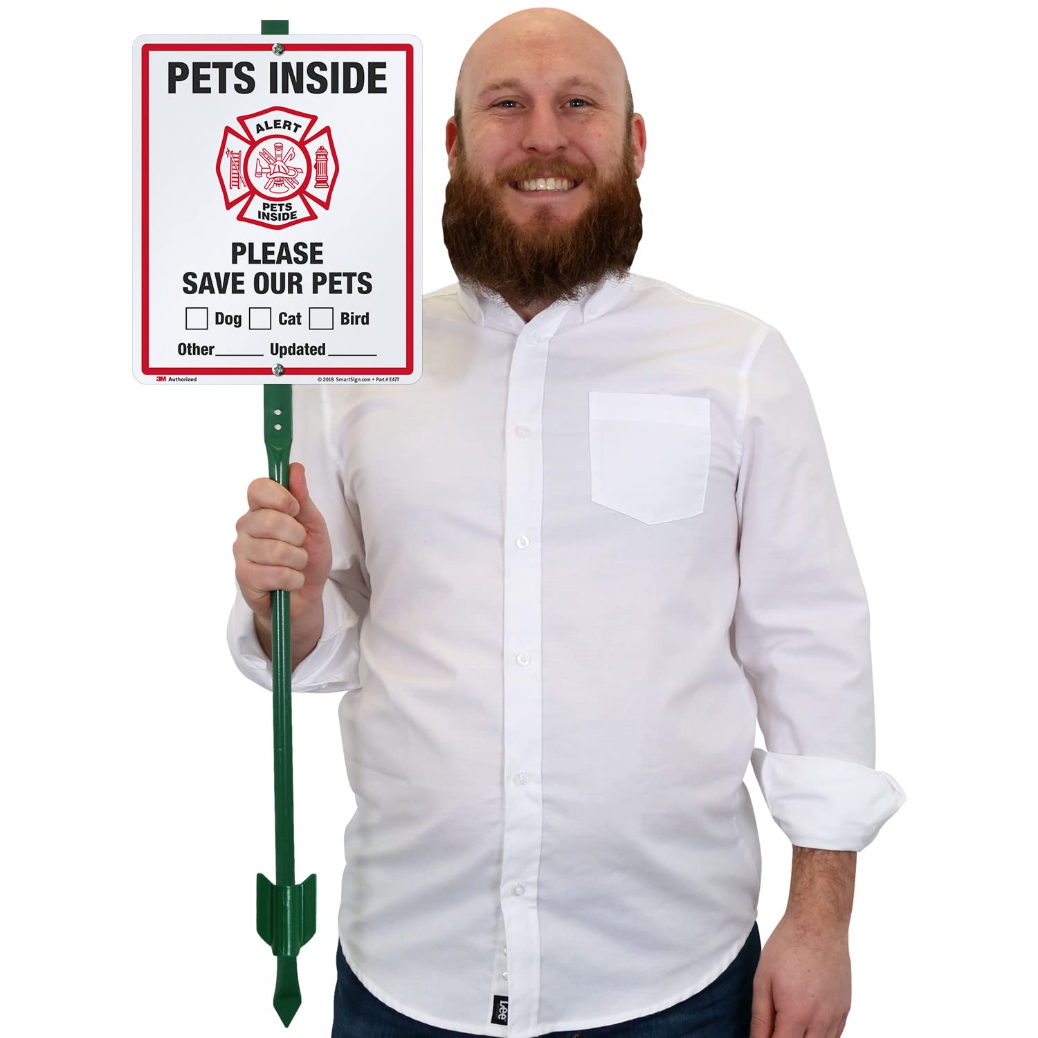 SmartSign steel stake close-up showing durable enamel coating and stability