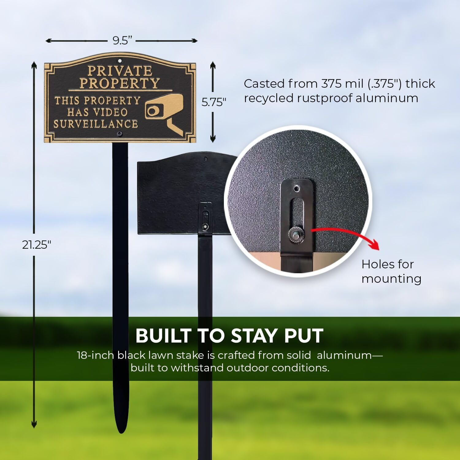 SmartSign 18-inch black stake mounted in lawn providing stable placement