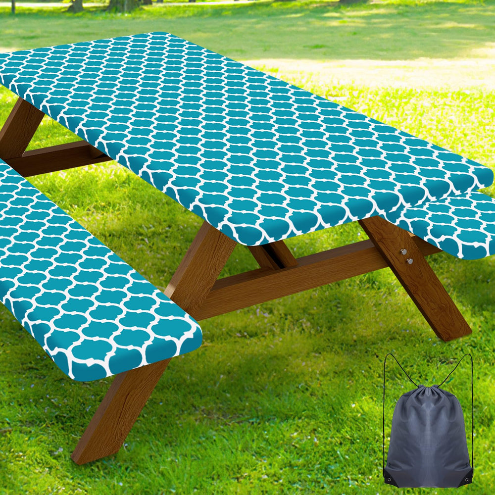 Smiry aqua front view of full table cover showing neat fitted look and protection