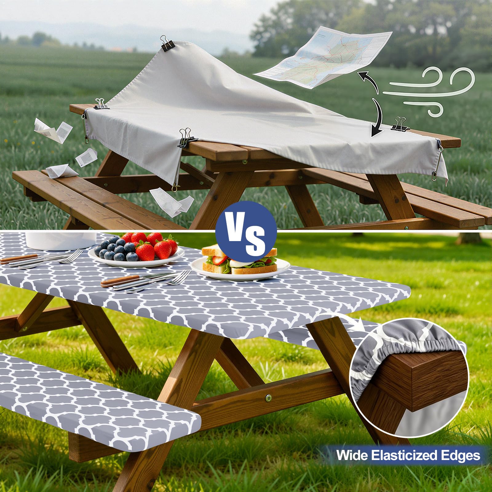 Smiry bench cover elastic hem detail keeping benches secure from wind