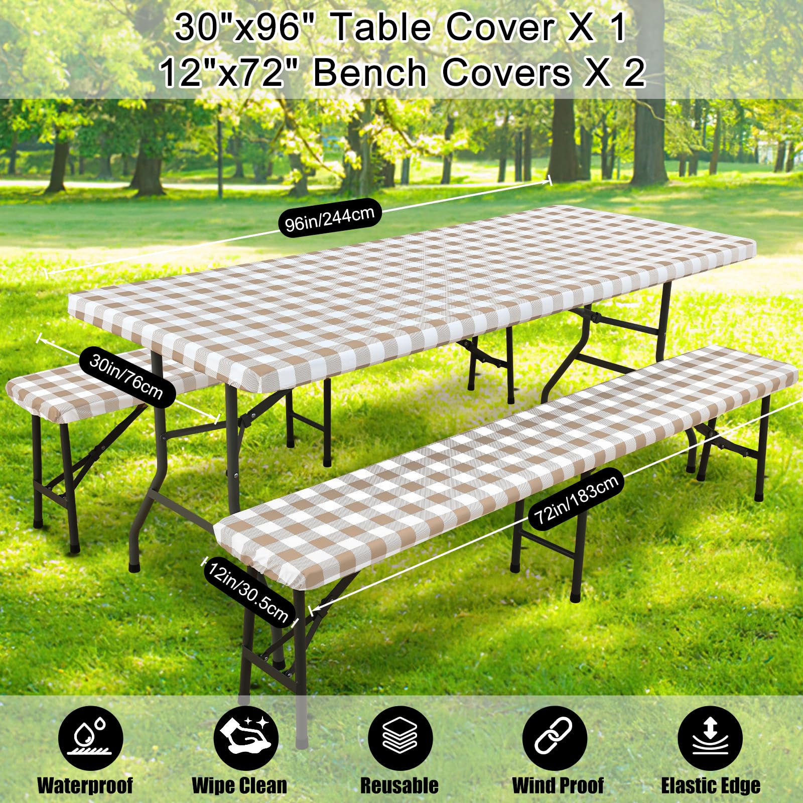 Smiry picnic table styled for event, brings classic buffalo plaid