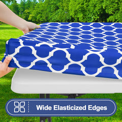 Smiry table cover front view highlighting fitted elastic edge for stability