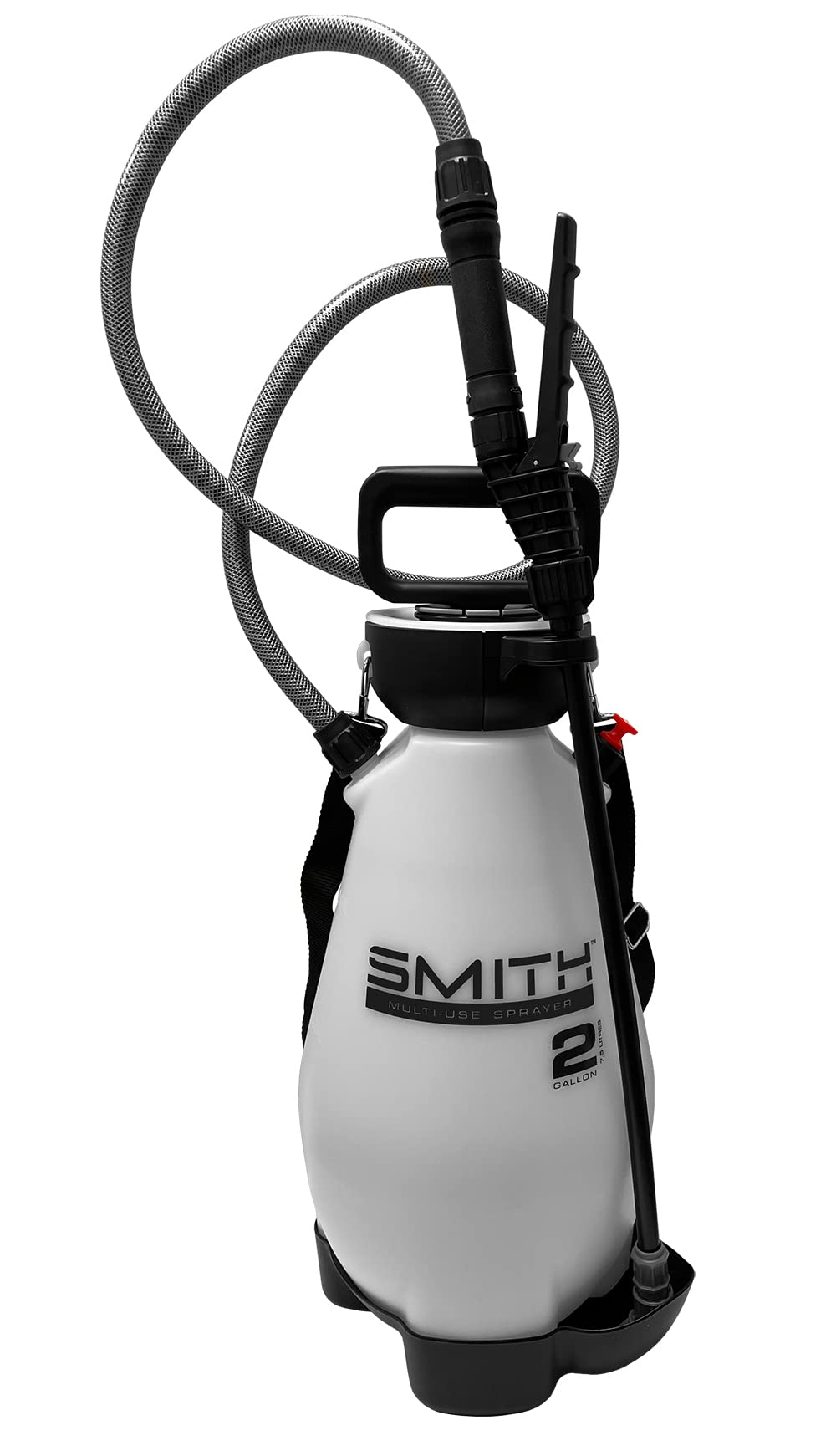 Smith Performance Sprayers front view white tank showing easy-fill opening and pressure valve benefit