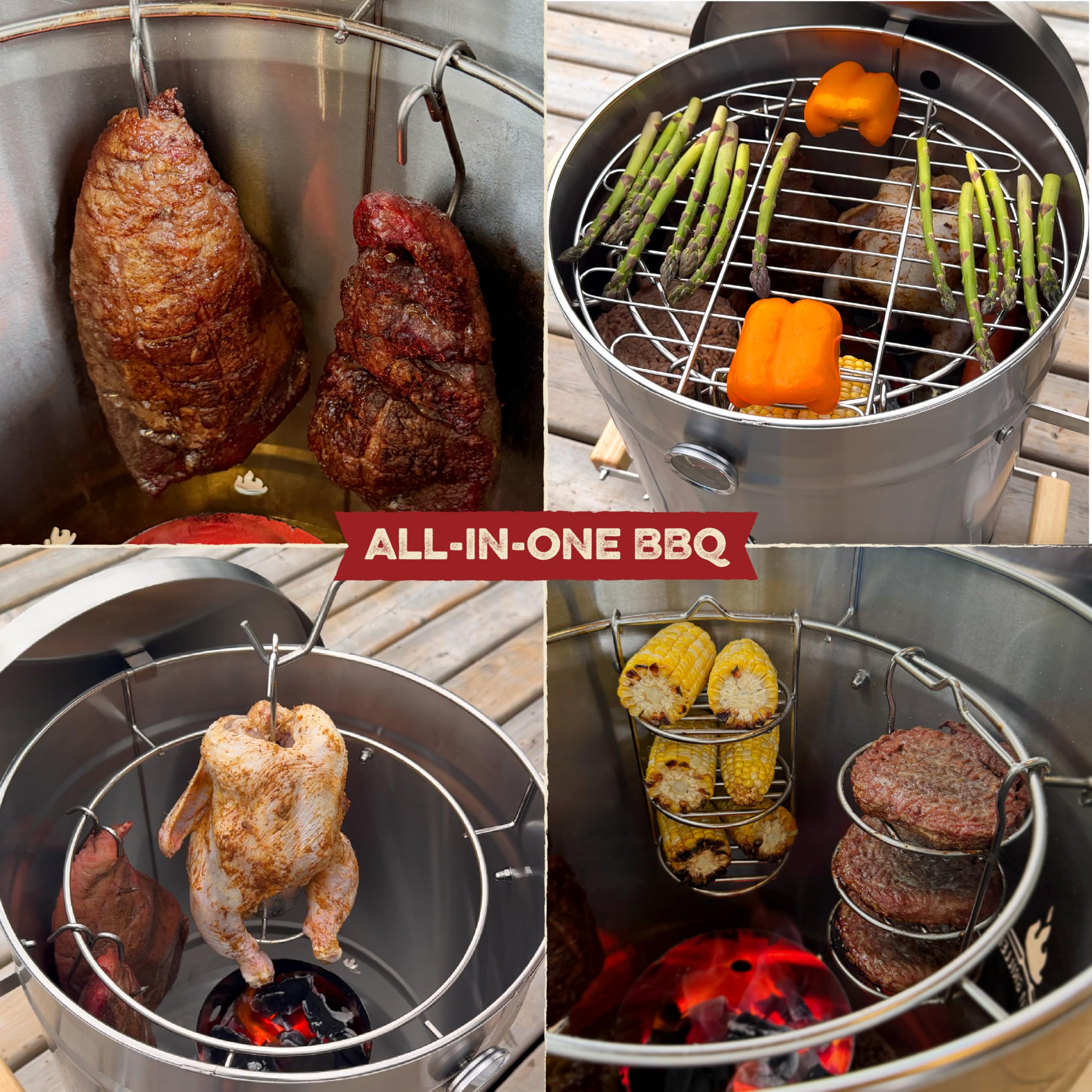 Smoked Grillers ash catcher and grate lift displayed for easy cleaning and safe handling