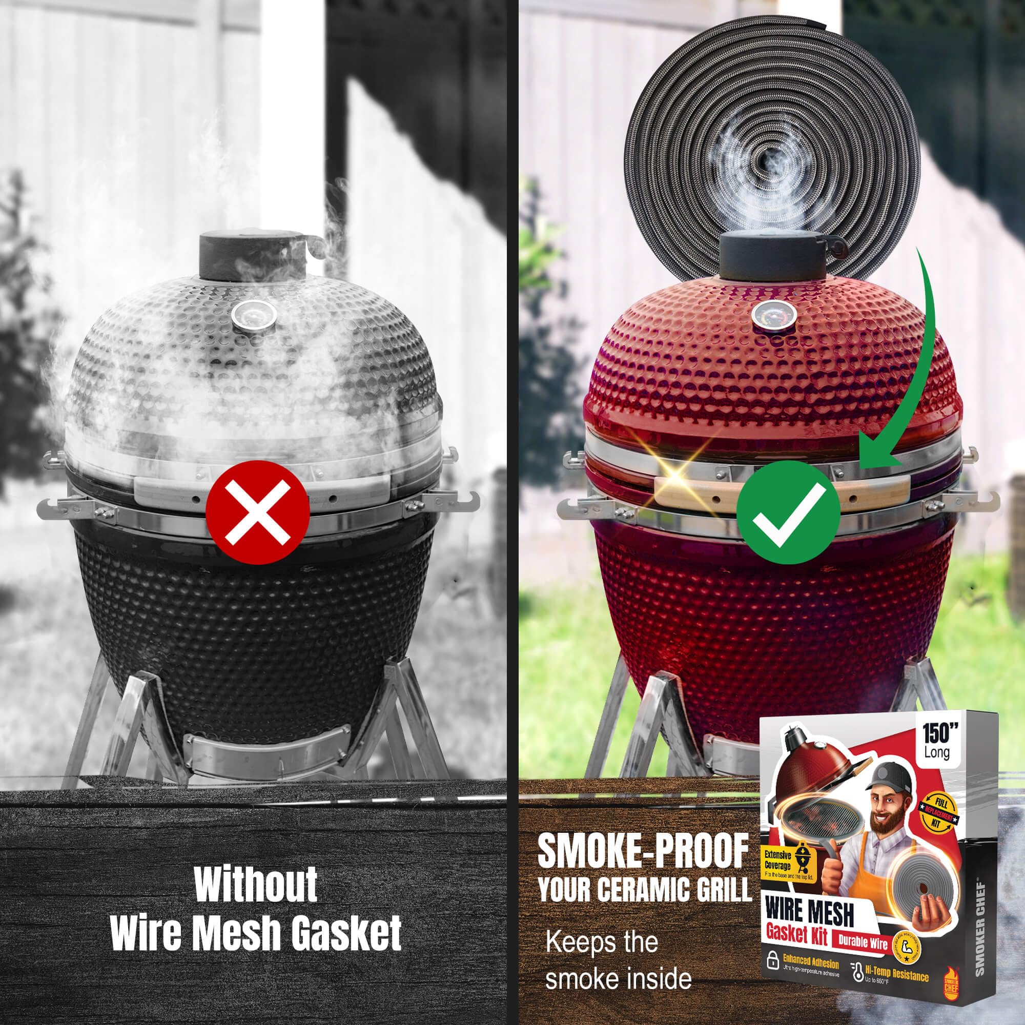 Smoker Chef gasket installed on a kamado lid providing improved temperature seal