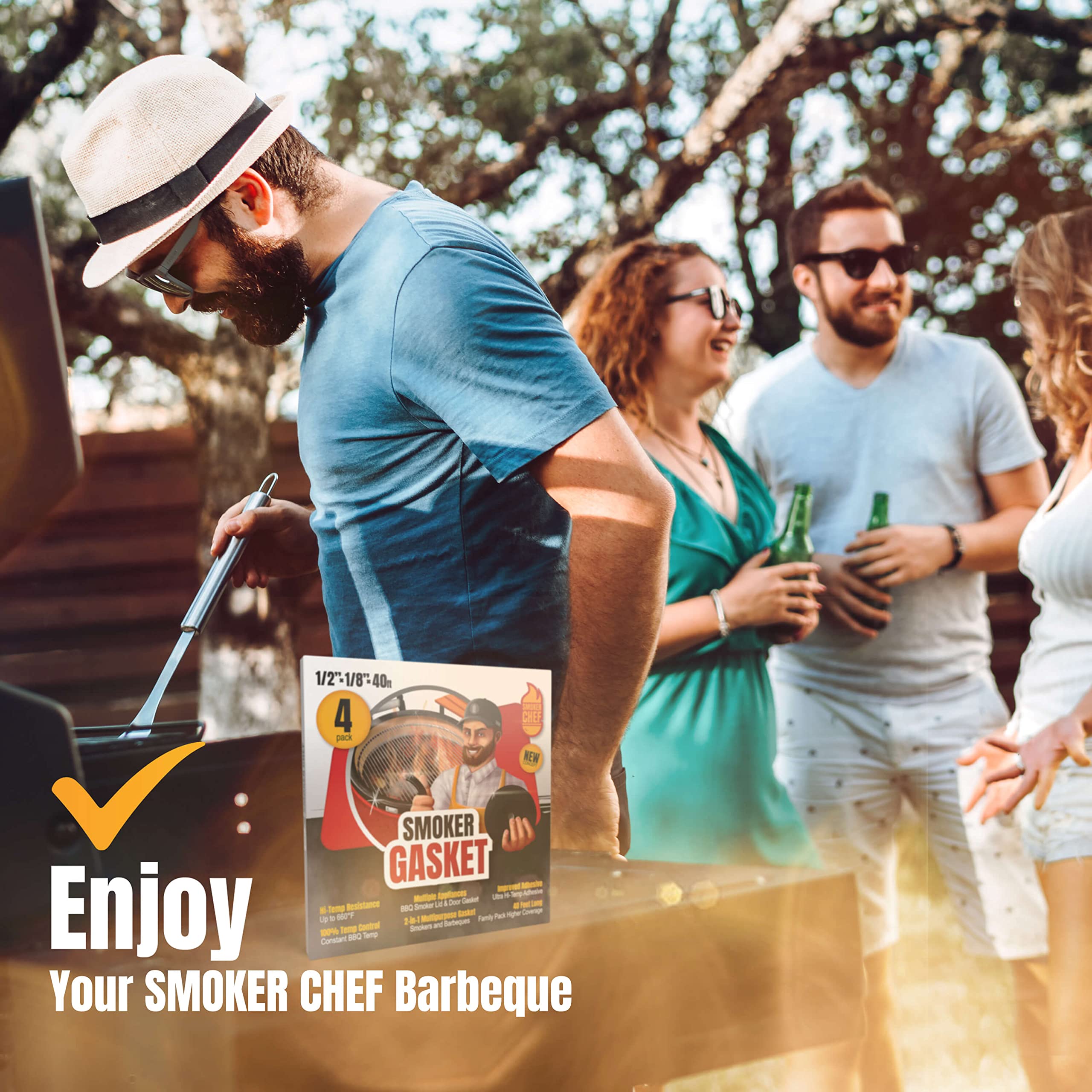 Smoker Chef in backyard grilling scene showing professional smoke retention benefits