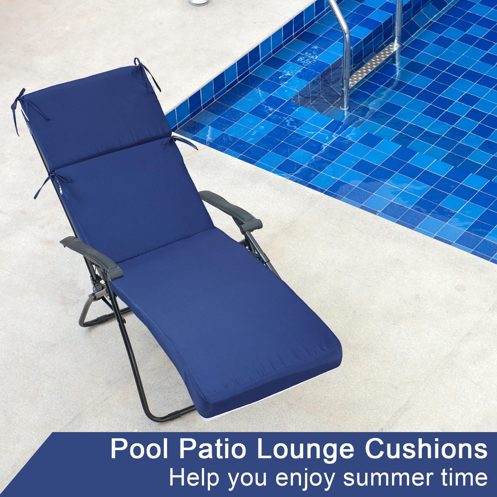 SmoothNovelty poolside lifestyle shot showing cushions enhancing outdoor relaxation benefit