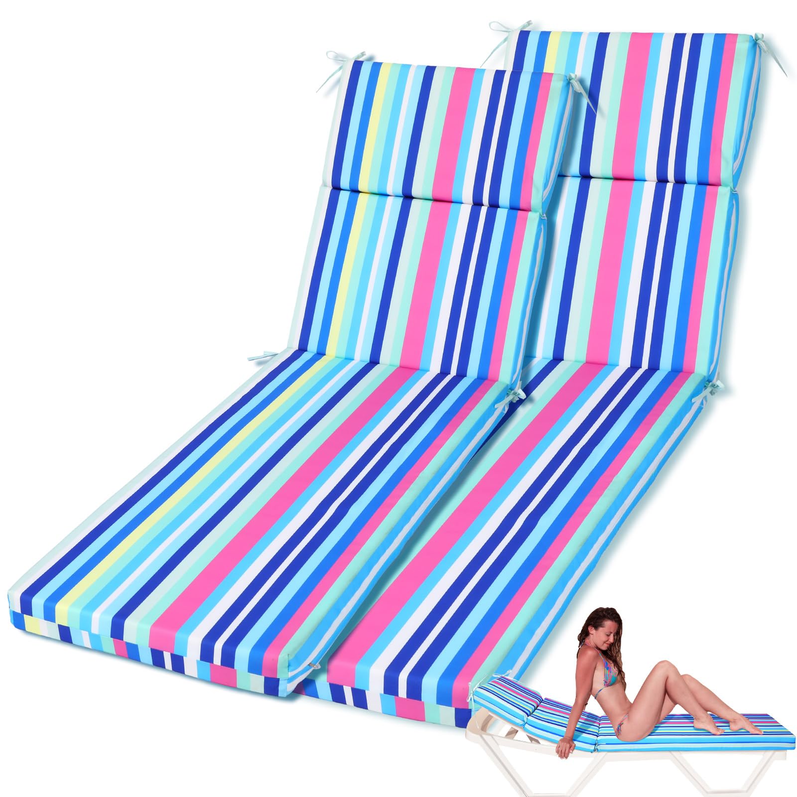 SmoothNovelty front view of blue-stripe chaise cushions showing fresh look and comfort benefits