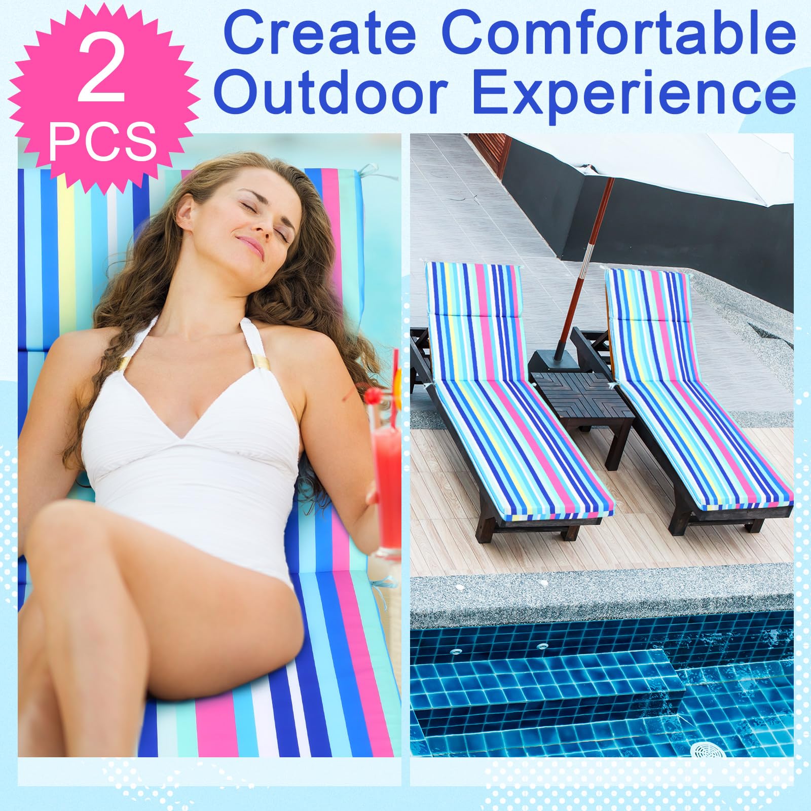 SmoothNovelty cushions in use on patio chaise showing outdoor comfort and waterproof advantage
