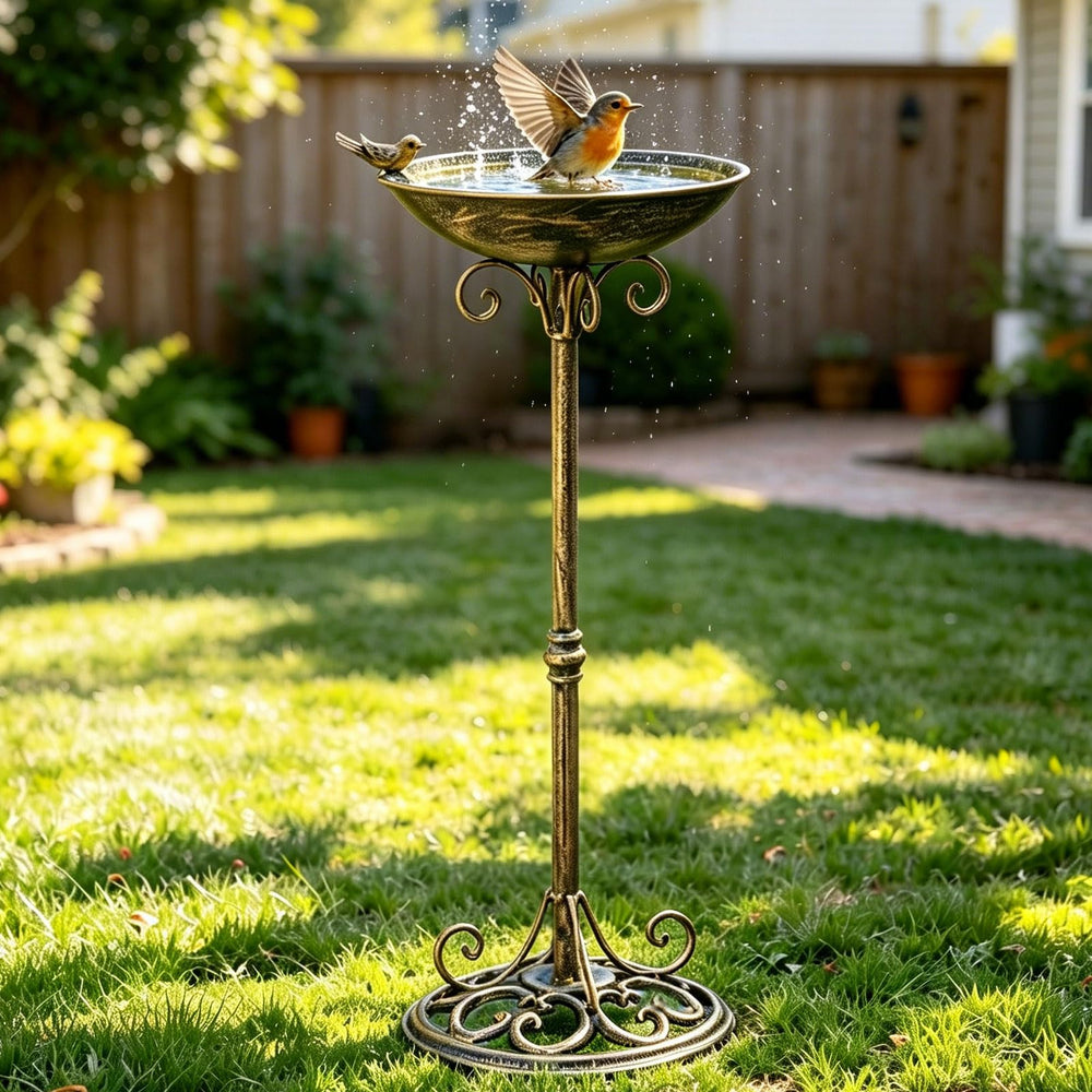 SMQLJXC front view of pedestal bird bath showing elegant rim and purpose