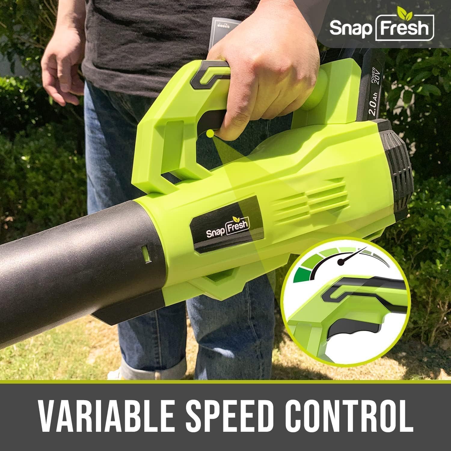SnapFresh 20V battery and fast charger displayed for quick recharge benefit