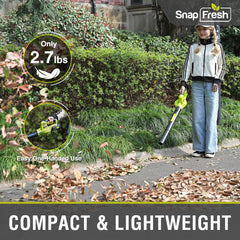 SnapFresh ergonomic rubber-wrapped handle close-up showing comfortable grip benefit