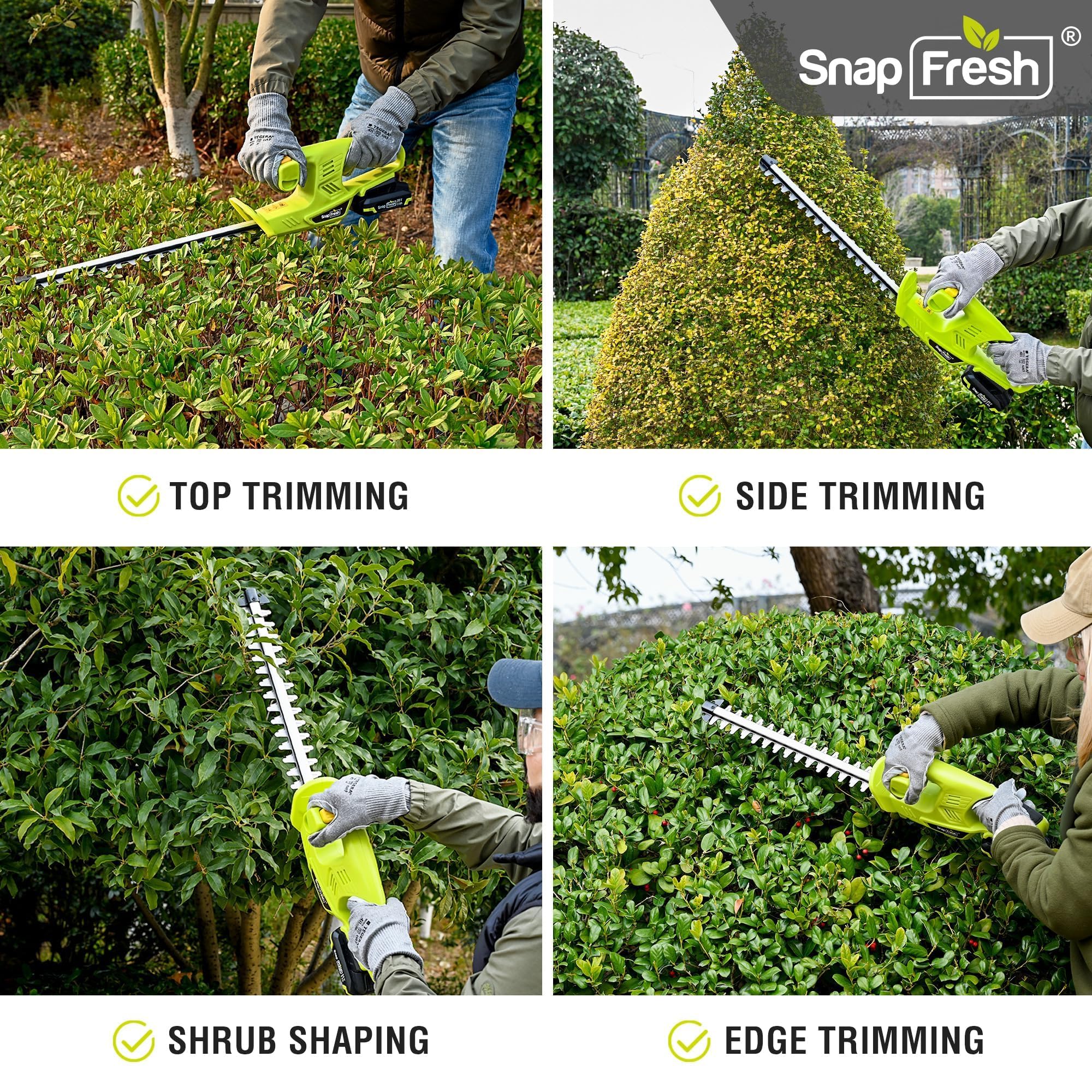 SnapFresh staged in a backyard showing quieter operation and tidy landscape results