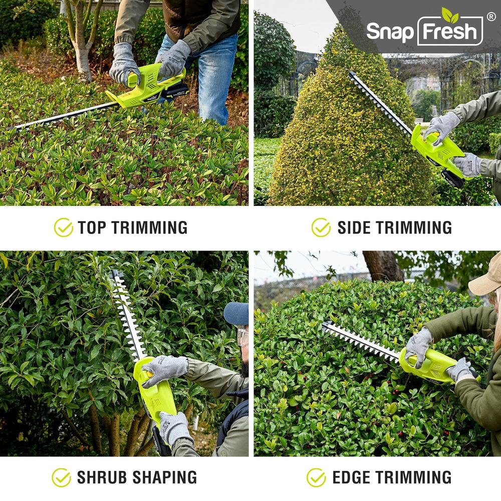 SnapFresh staged in a backyard showing quieter operation and tidy landscape results