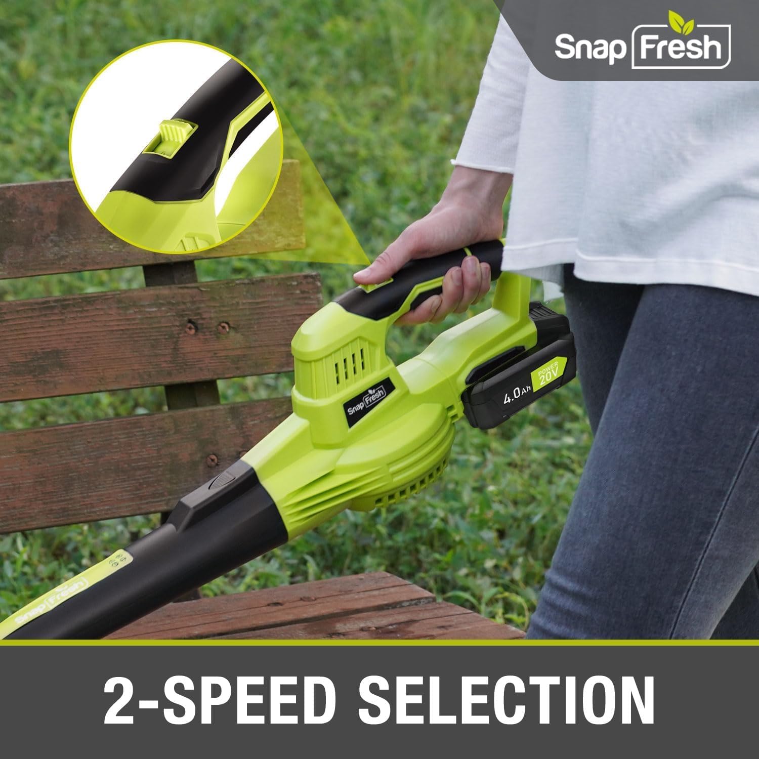 SnapFresh outdoor patio cleanup lifestyle scene showing quiet convenient benefit