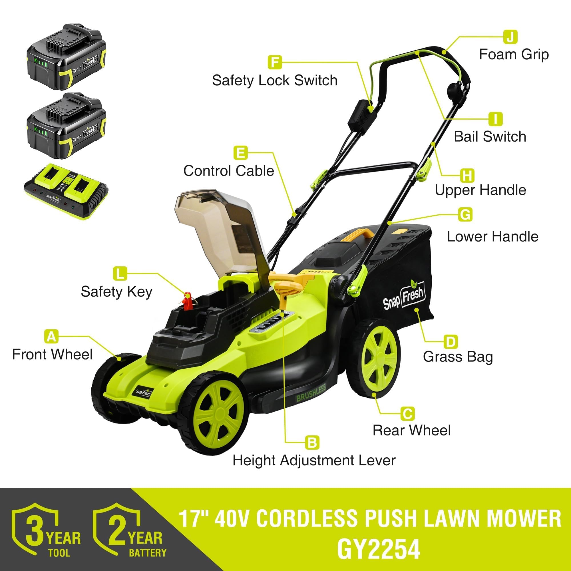 SnapFresh side profile of 17-inch deck showing cutting width and maneuverability benefits