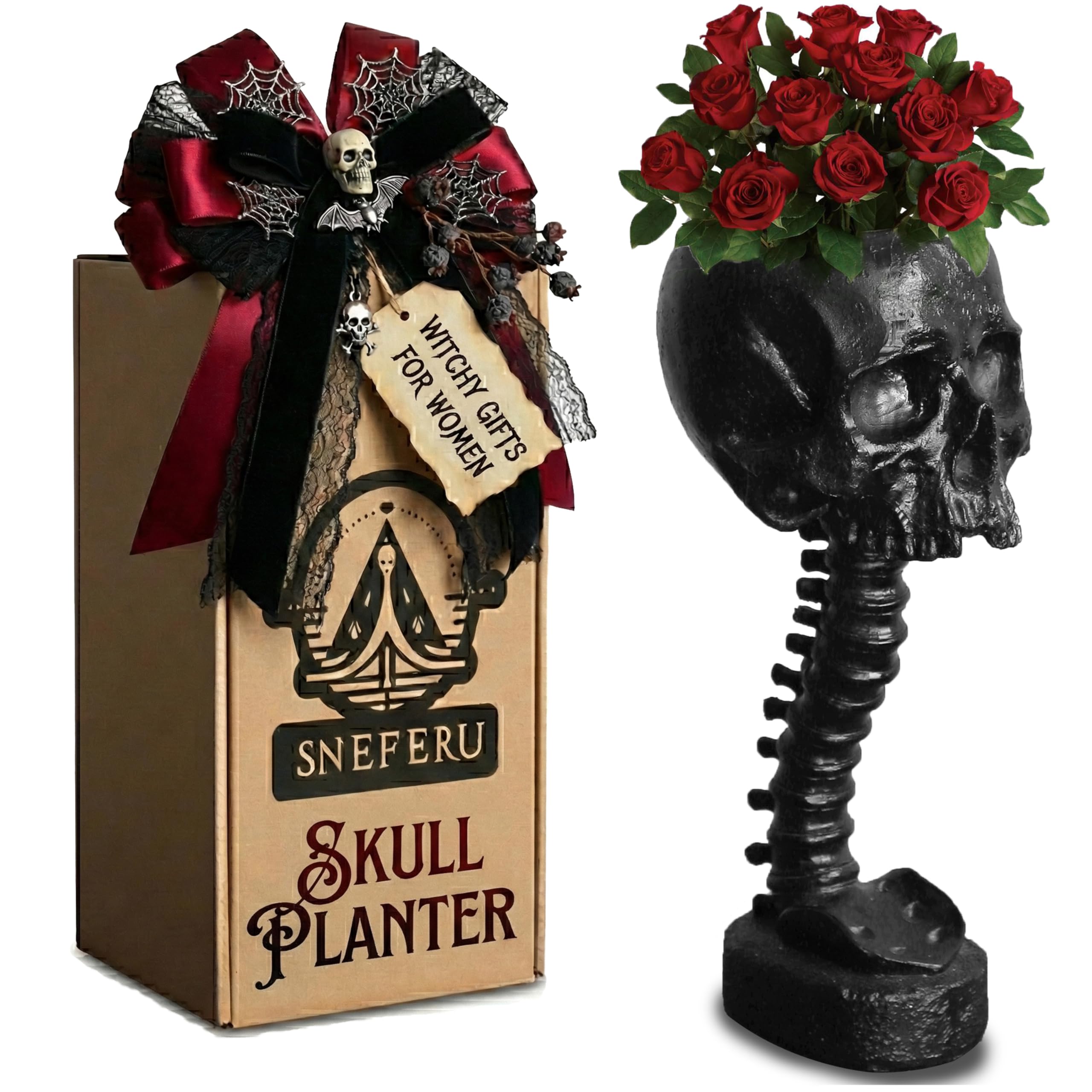 Sneferu front view skull planter showing gothic centerpiece appeal