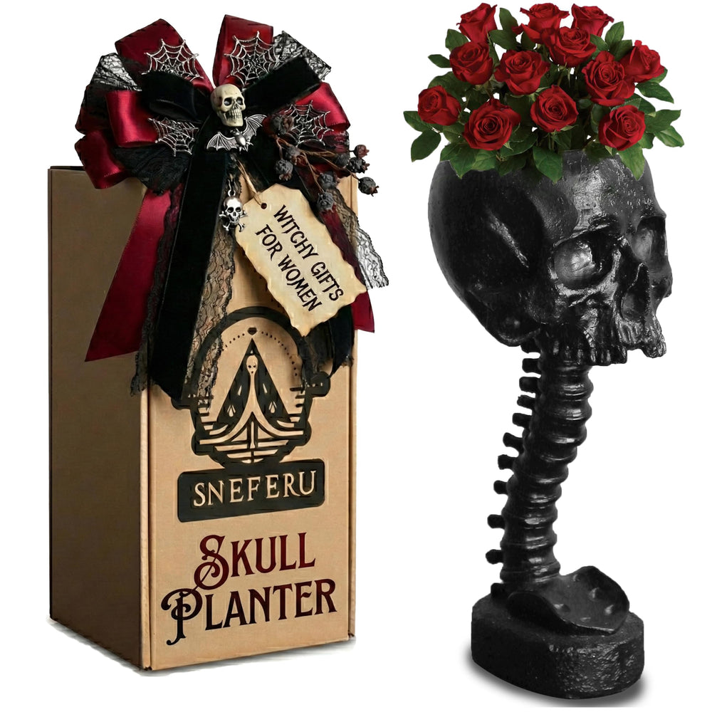 Sneferu front view skull planter showing gothic centerpiece appeal