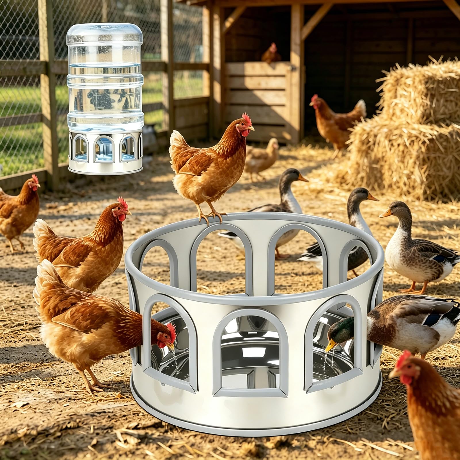 SNMUMU stainless steel base front view showing stable tray and nine ports, durable for flocks