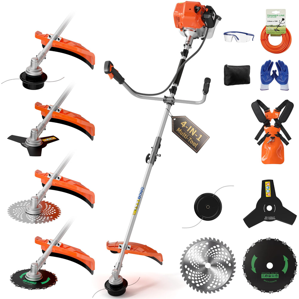 Snoonwee front view showing orange 52cc unit ready to cut