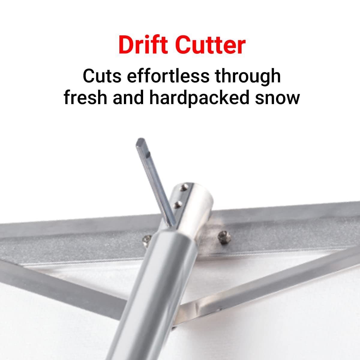 SNOWPEELER telescopic handle extended to full length for safe ground-level reach