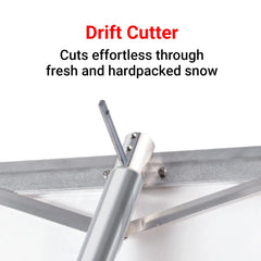 SNOWPEELER telescopic handle extended to full length for safe ground-level reach