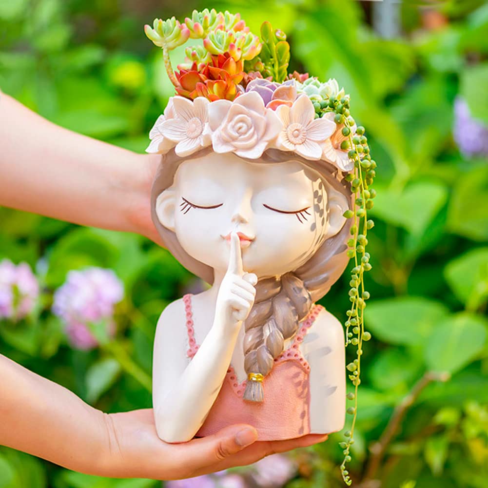 Snowy Sunday front view lady head planter showcasing sculptural design and display benefit