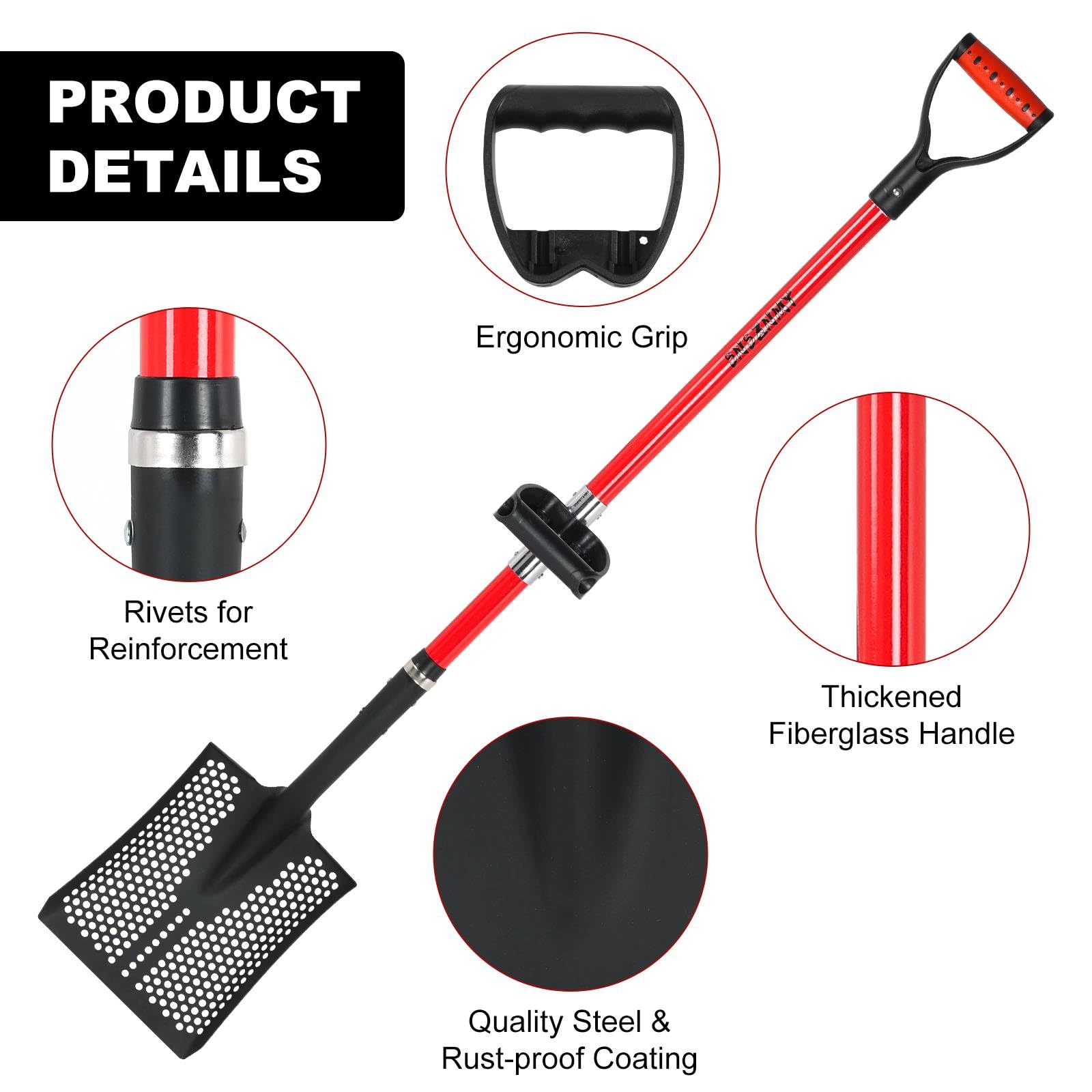SNSZNMY full-length assembled shovel illustrating extended reach and reduced bending