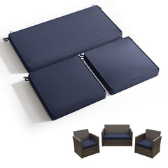 Snubbull front view of three navy blue cushion covers showing neat fit and color
