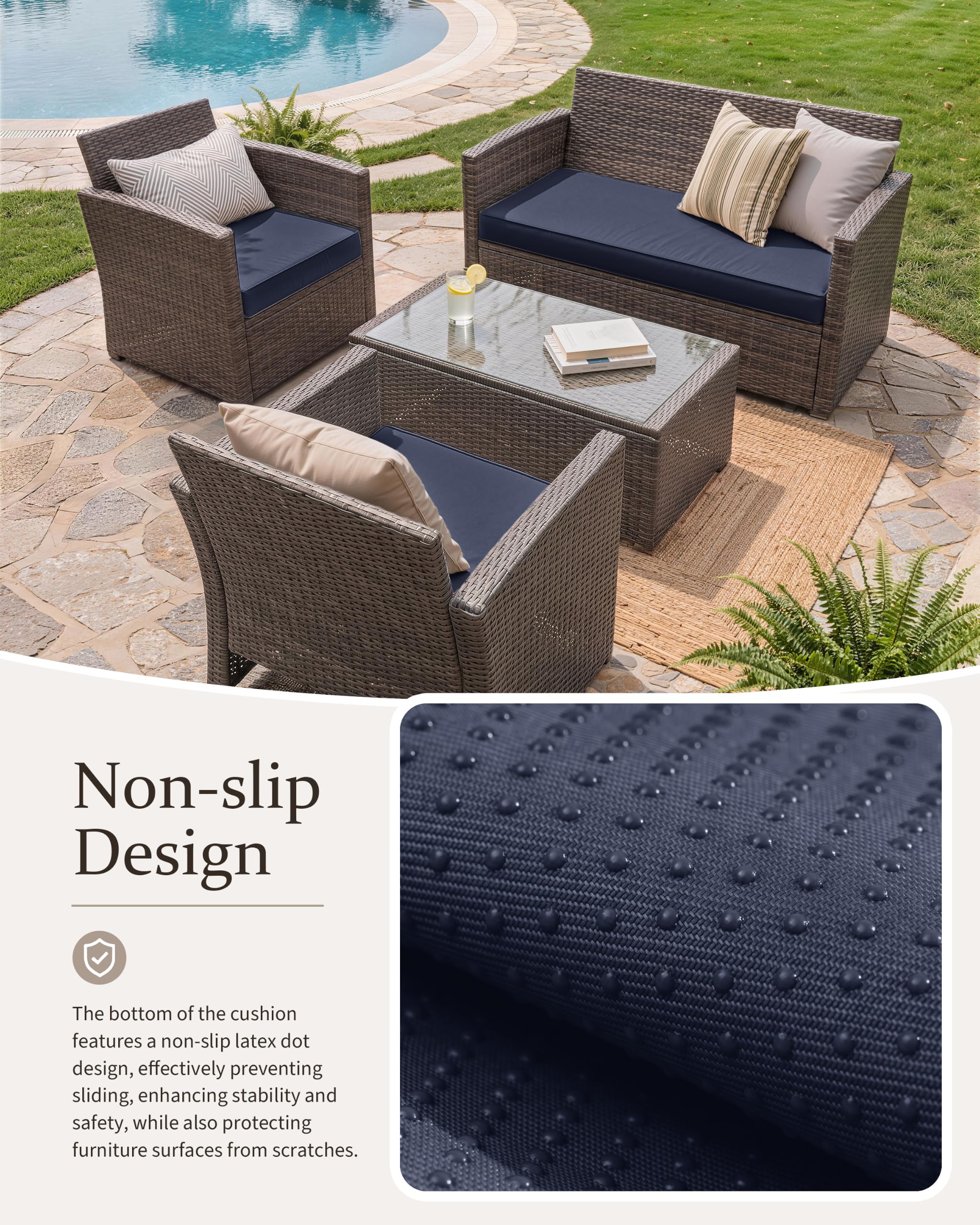 Snubbull installed on wicker loveseat showing refreshed outdoor seating