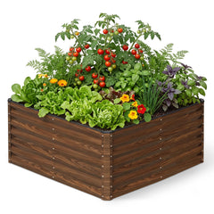 SnugNiture front view showing full assembled raised garden bed and planting depth benefits