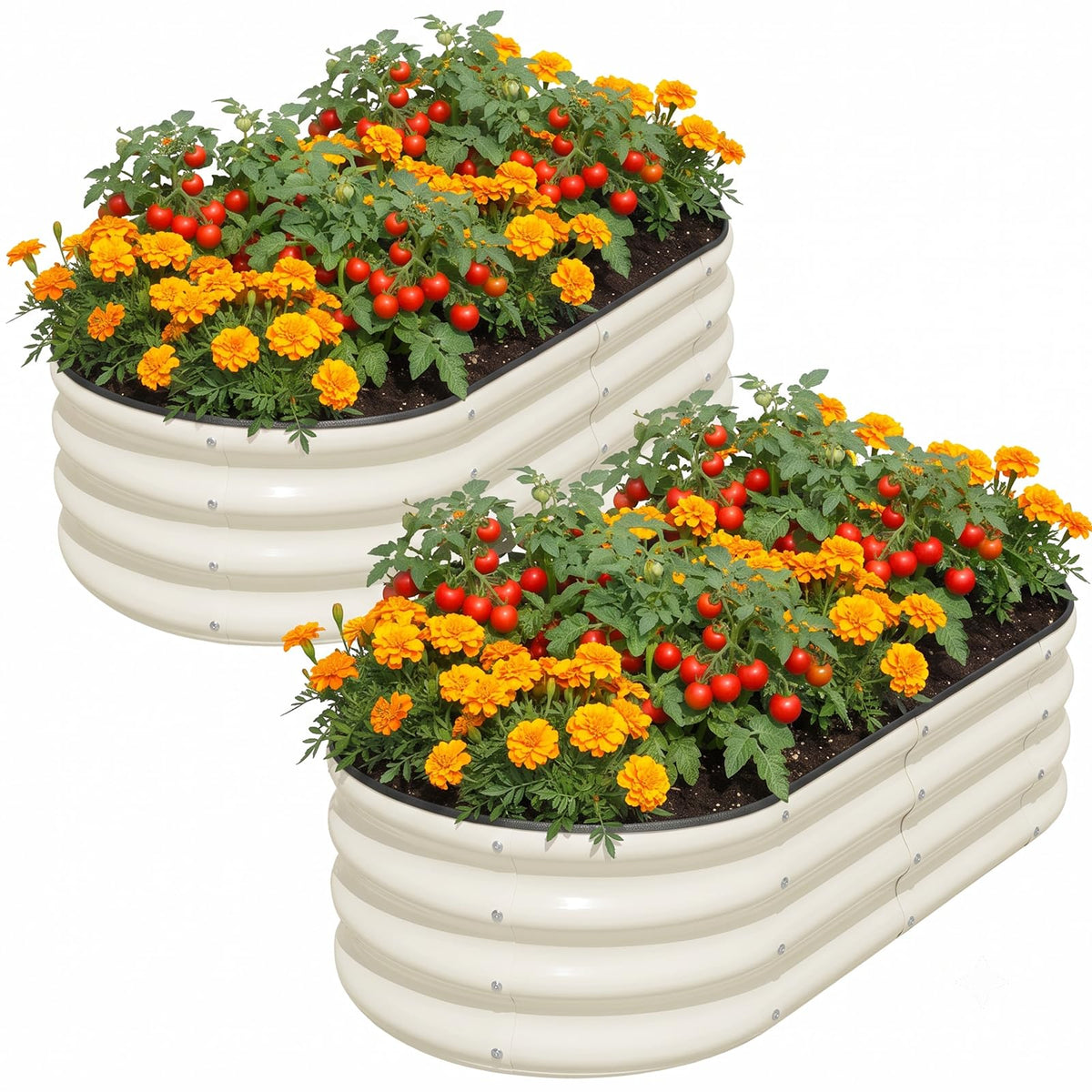 SnugNiture front view of the two-pack raised garden beds, shows compact footprint and durability