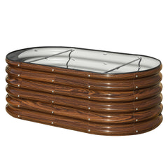 SnugNiture front view of oval galvanized planter showing sturdy build and compact footprint