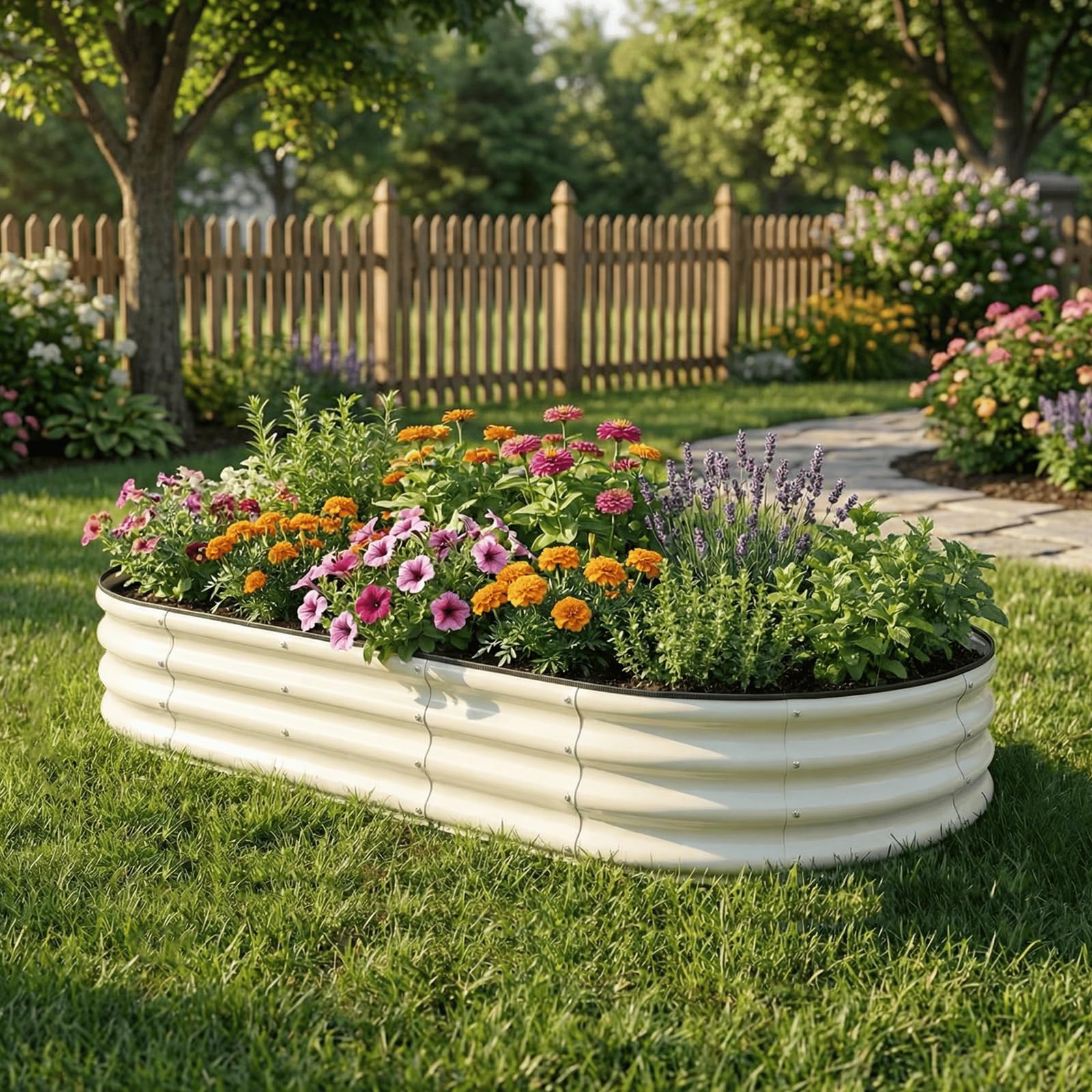 SnugNiture next to gardener to show 6x3 ft scale and ample planting capacity
