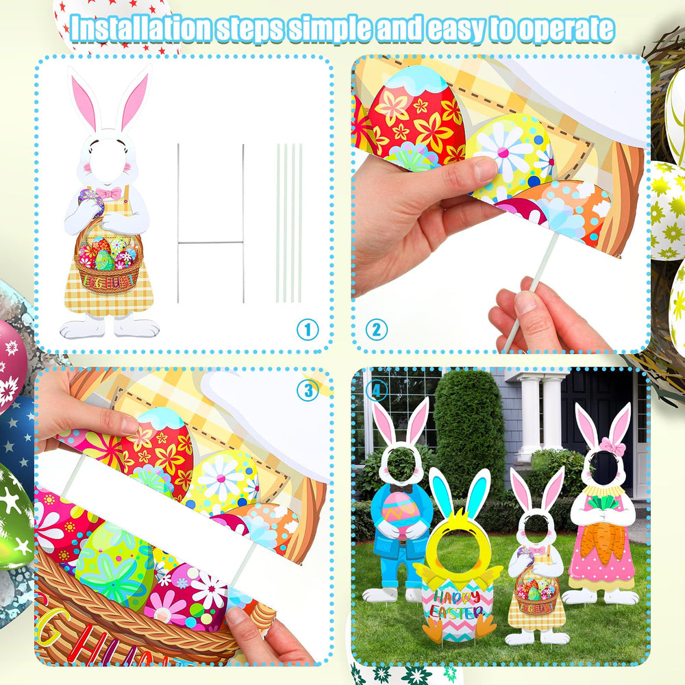 Soaoo signs displayed in lawn for egg hunt, creates festive pathway