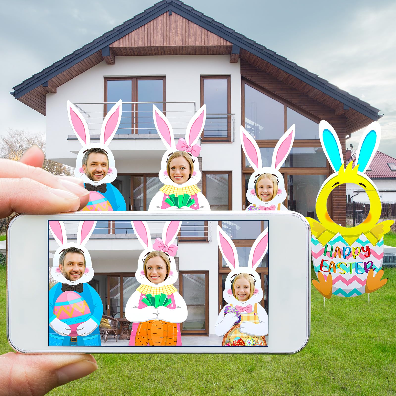 Soaoo yard signs on porch as photo prop, enhances party photos