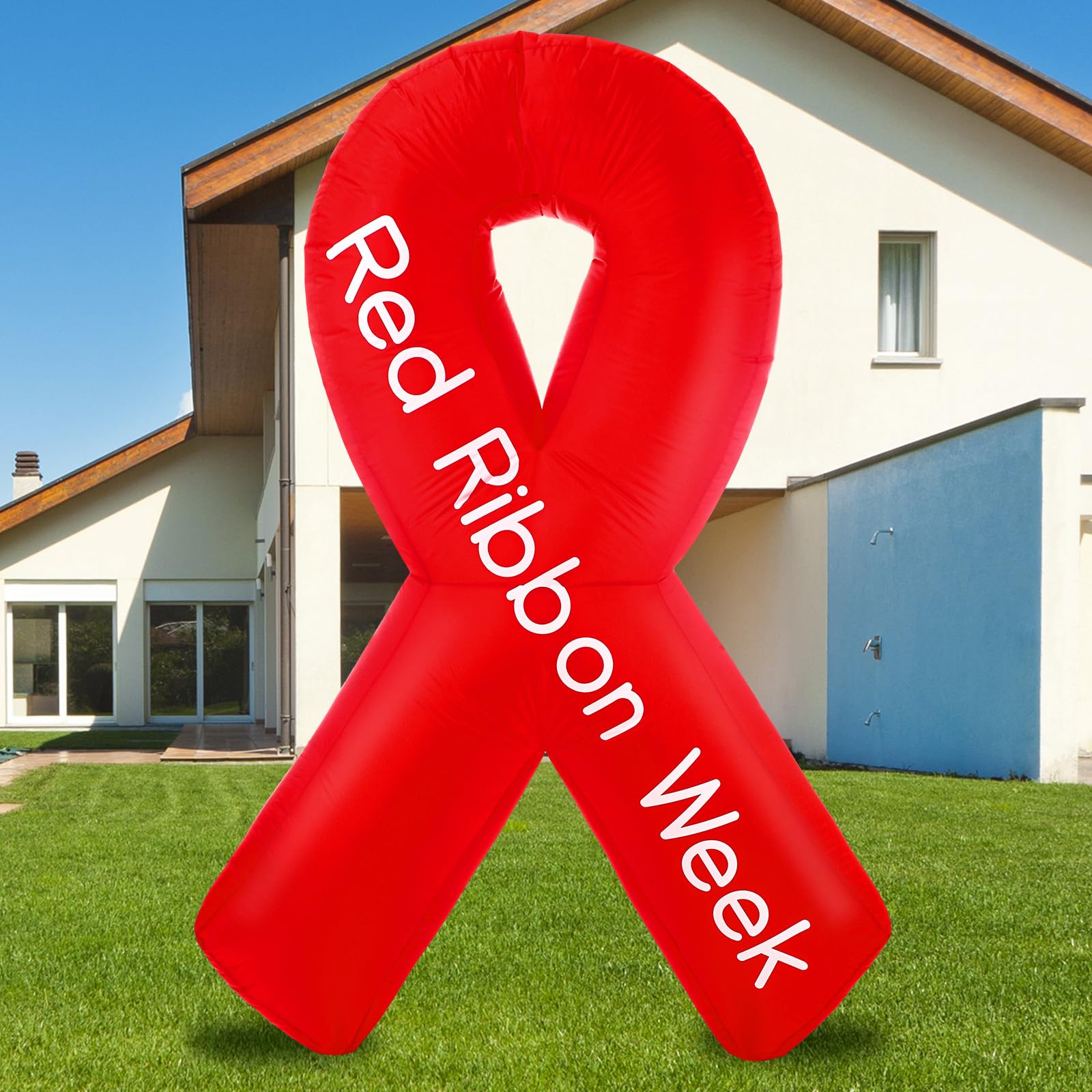 Soaoo front view of 6ft red ribbon showing visibility and support