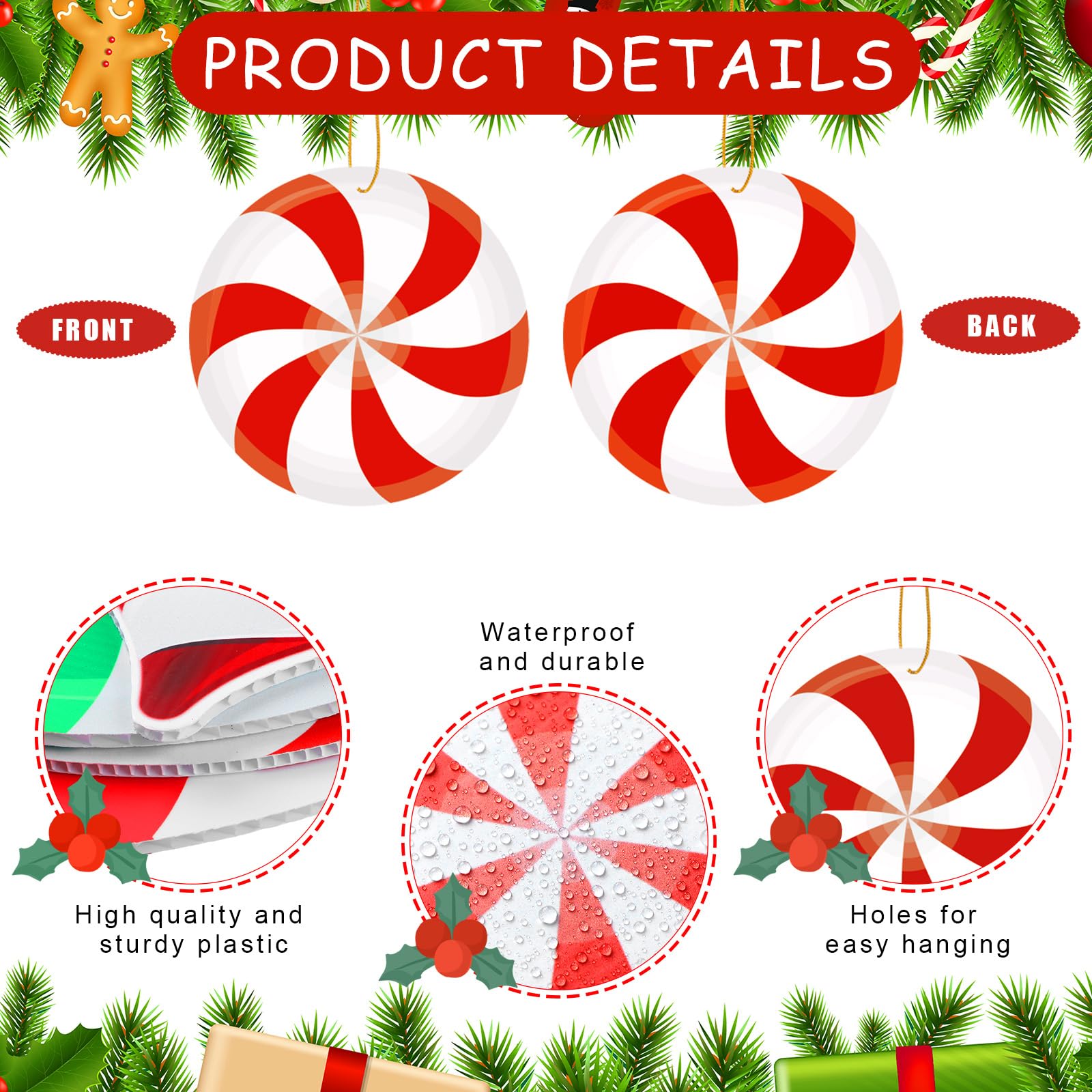Soaoo ornaments hung on a porch adding festive color and easy outdoor decorating