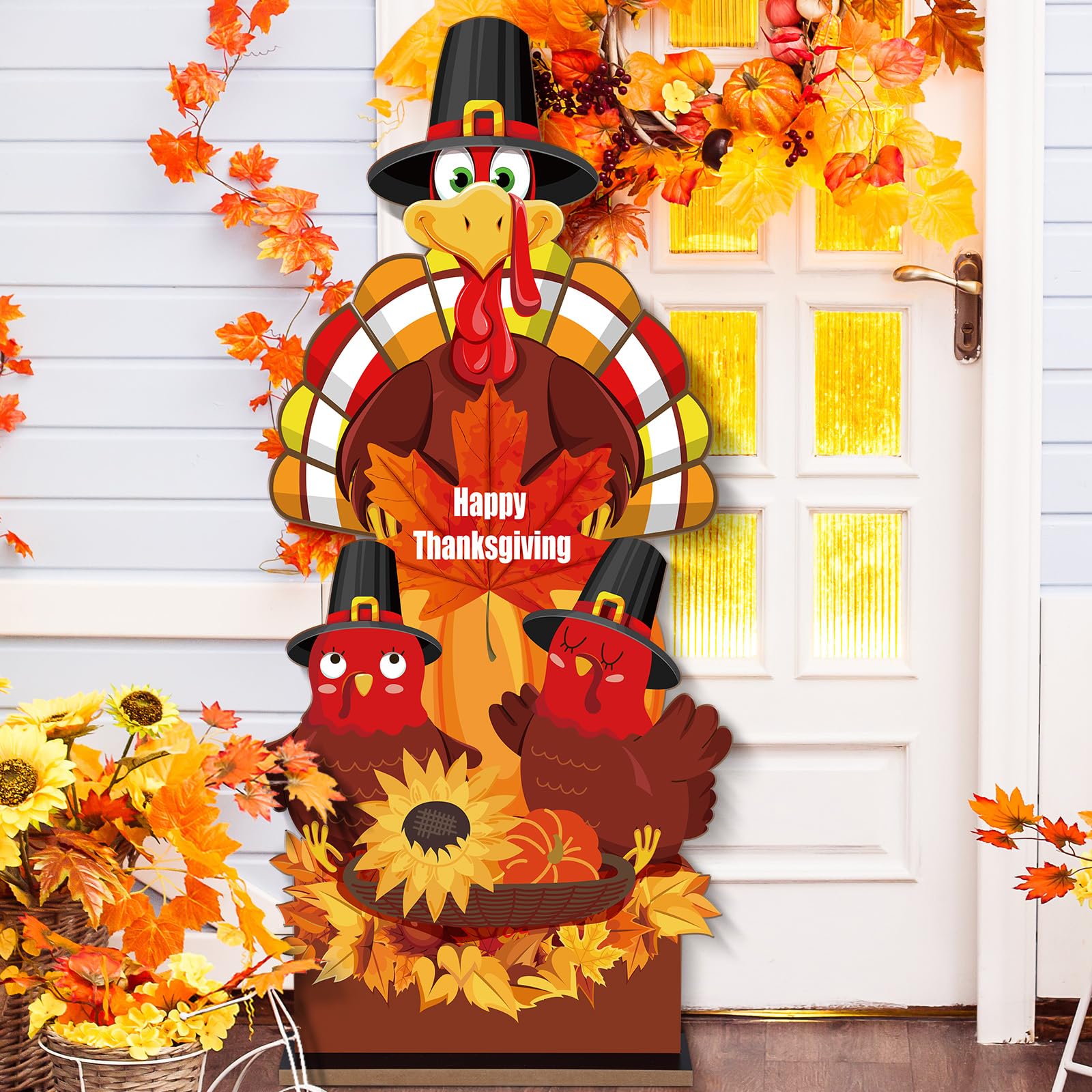 Soaoo turkey porch sign front view showing seasonal welcome and curb appeal