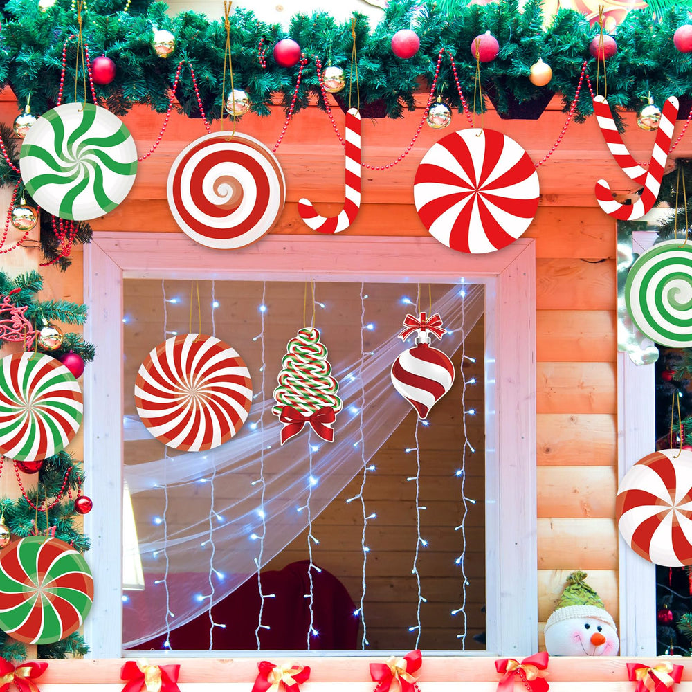 Soaoo ornaments on wreath and garland providing unified festive atmosphere outdoors