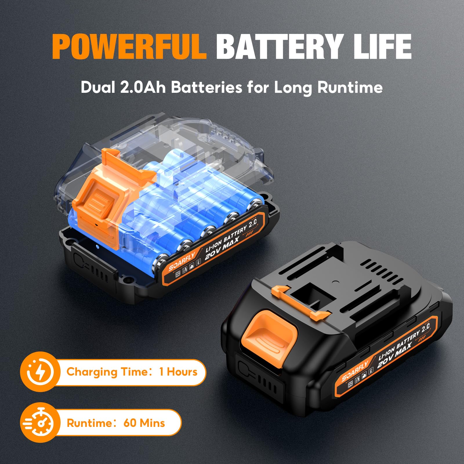 SOARFLY battery and handle detail highlighting quick swap convenience