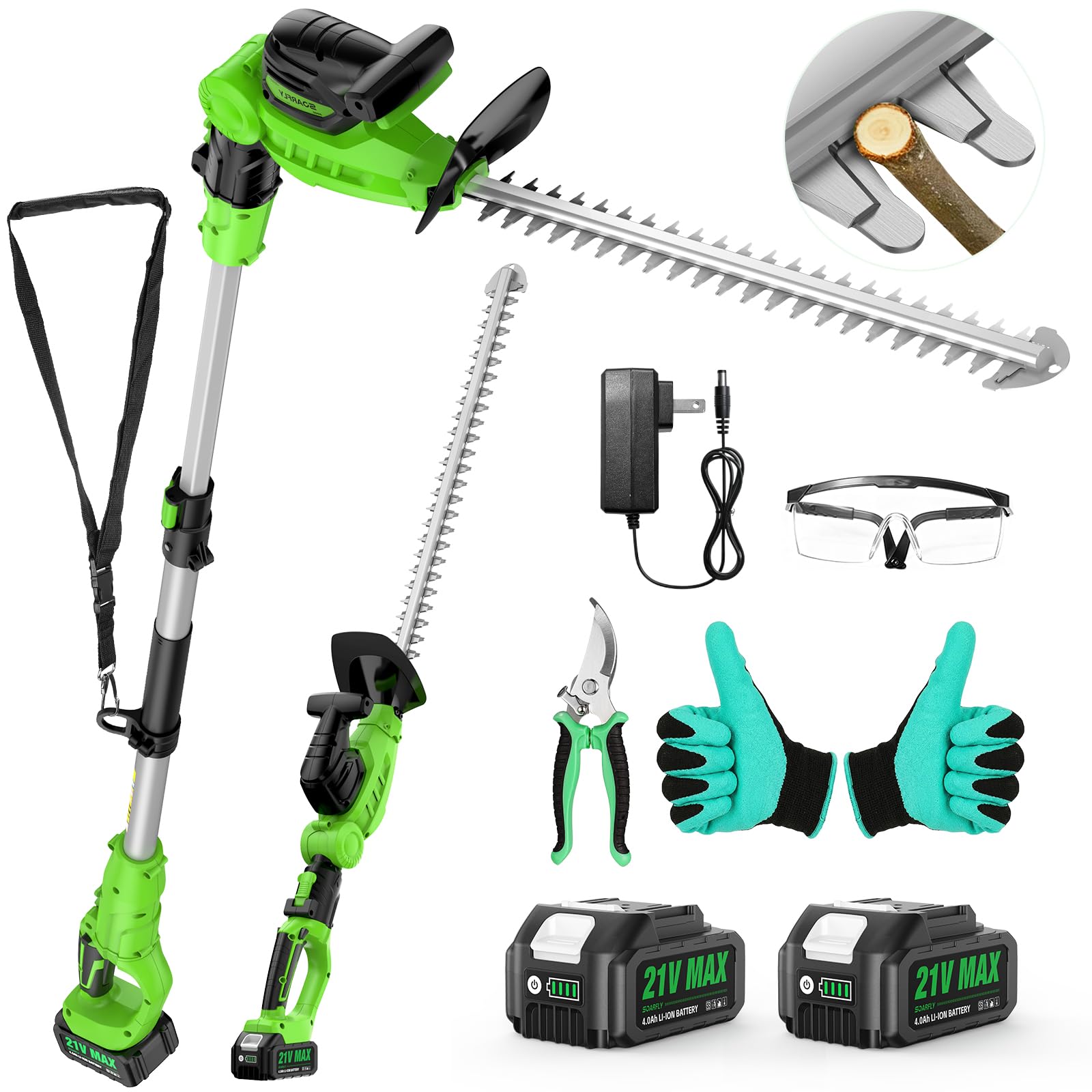 SOARFLY pole trimmer front view showing full-length reach and portability
