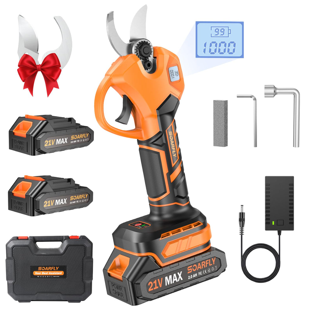 SOARFLY front view showing cordless pruning shears and benefit of cordless mobility