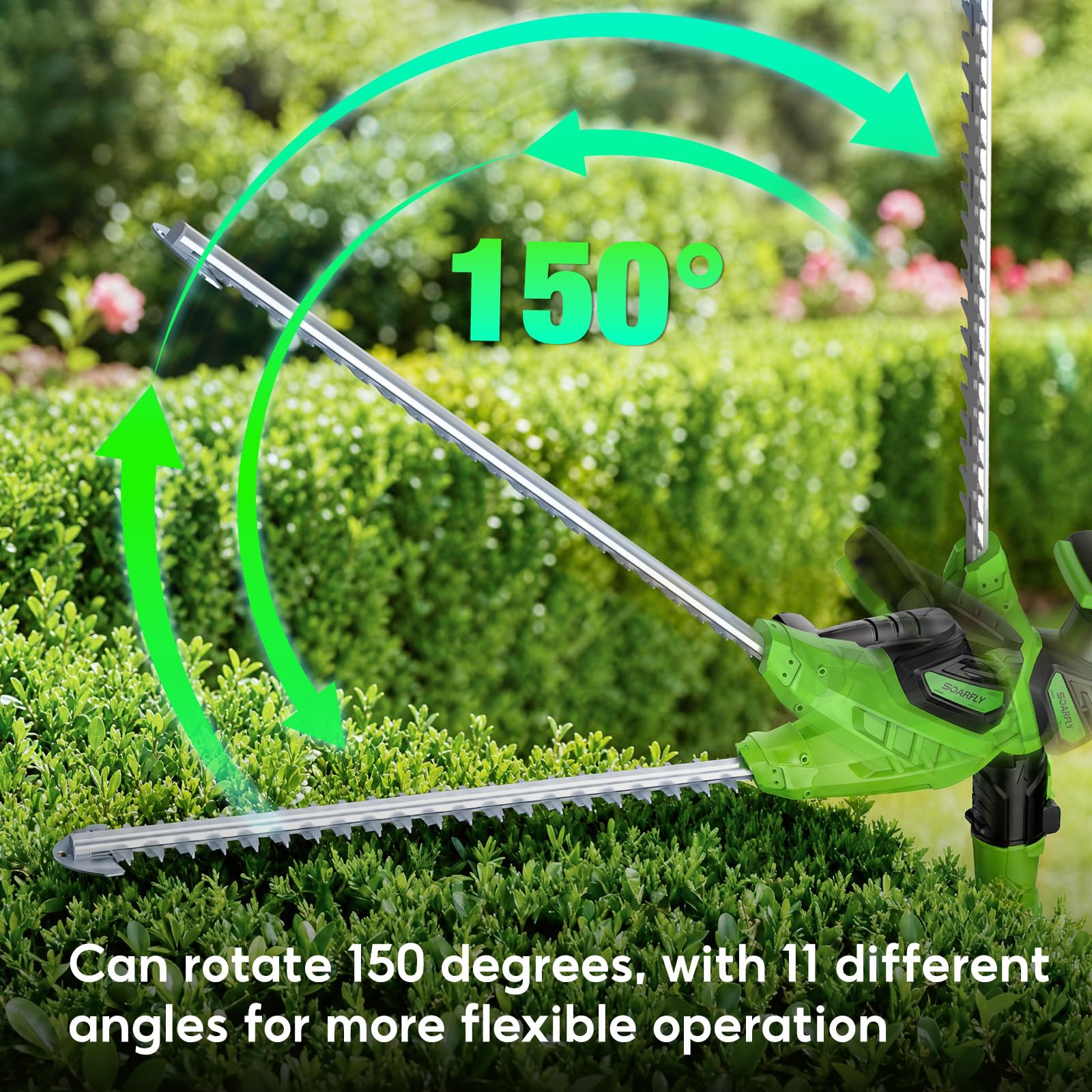 SOARFLY telescopic pole extended to 8.5ft illustrating ladder-free trimming