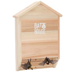 Sobalai front view of cedar bat house showing weatherproof finish and entry