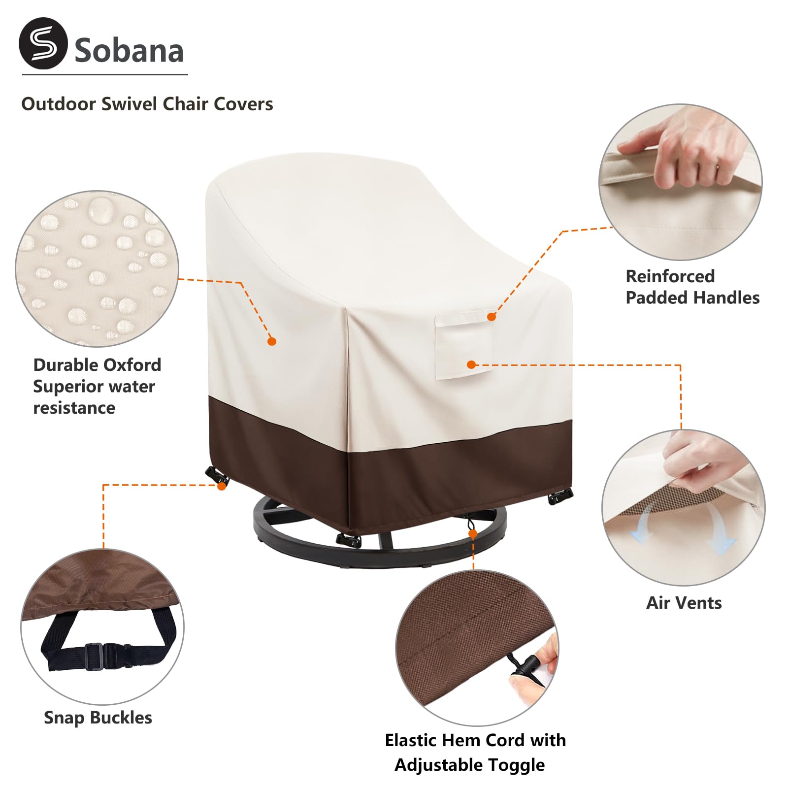 Sobana cover fitted on swivel chair demonstrating weather protection in use