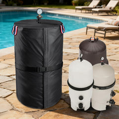 Sobana front view pool filter cover protecting equipment outdoors